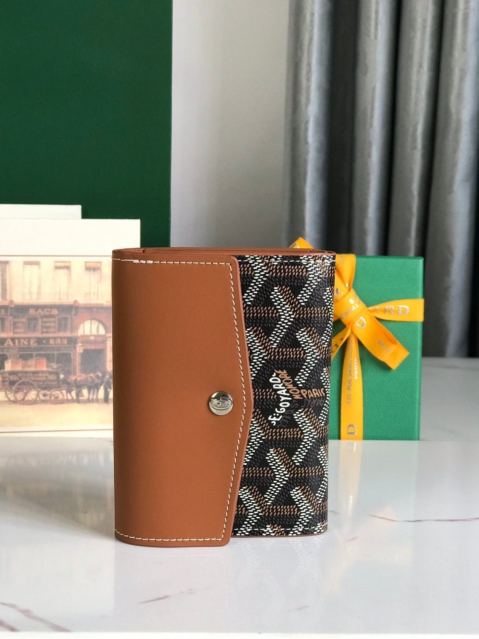 Goyard Saint-Gabriel Wallet 12 Cm Tan Calfskin And Black Goyardine Canvas view 4