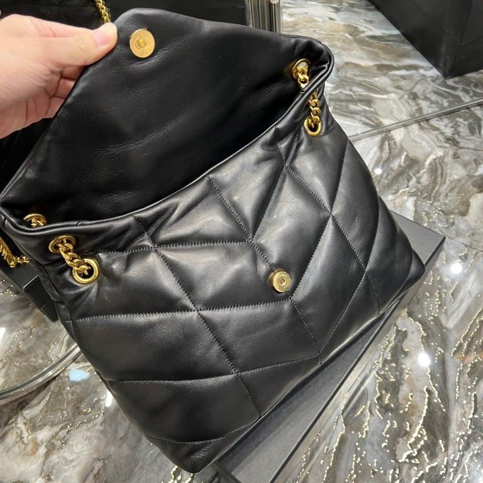 Saint Laurent Puffer Medium Chain Bag In Quilted Gold Toned Metal view 4