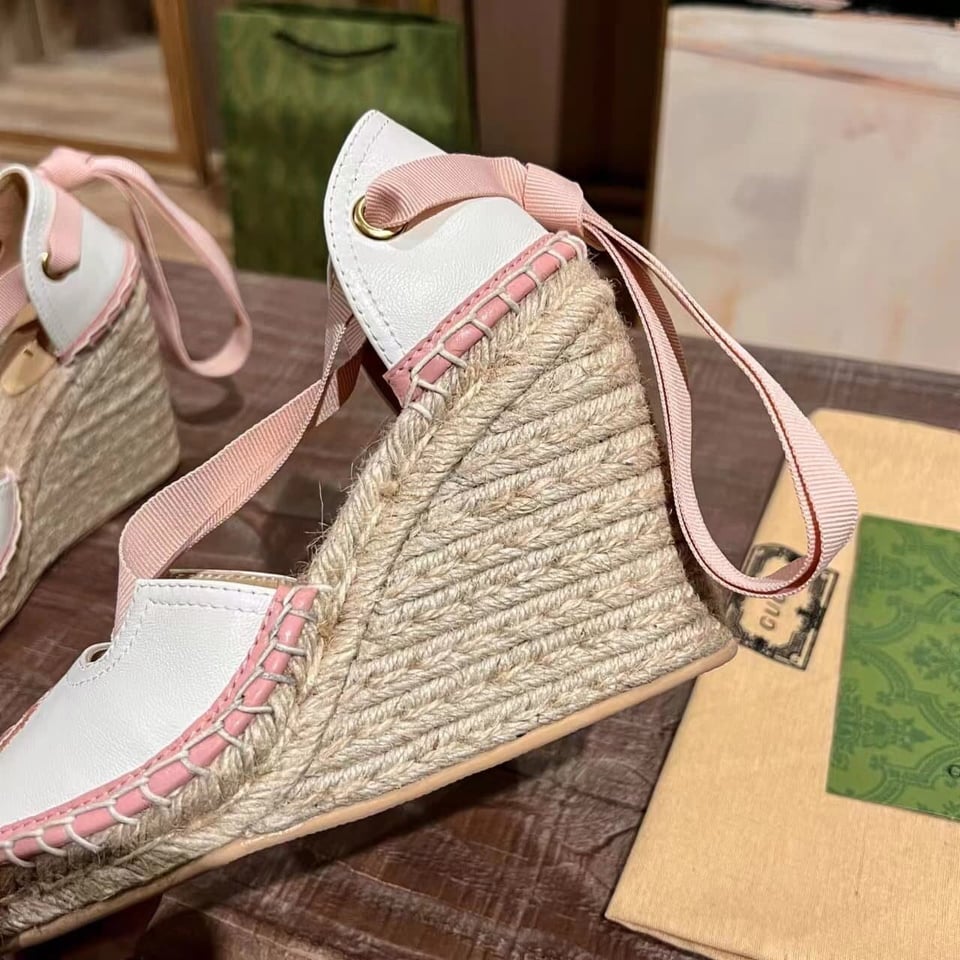 Gucci Gg Canvas Wedge Espadrilles Pink view 10