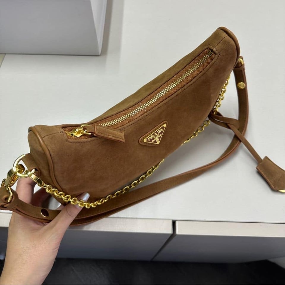 Prada Re Edition Mini Suede Shoulder Bag Brown 28Cm view 7