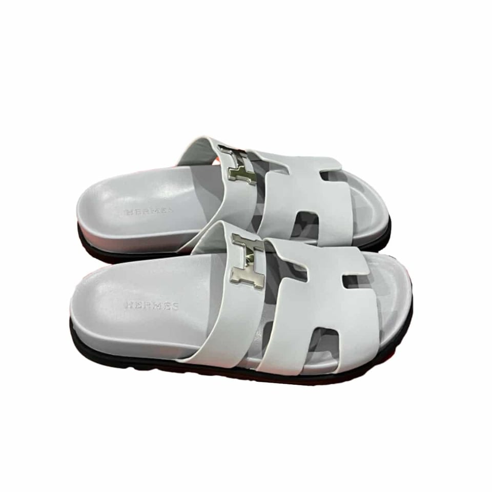Hermes Chypre Sandal H Logo Silver Hardware Light Grey view 2