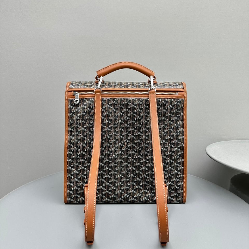 Goyard Leger Backpack 37 Cm Black Goyardine Canvas With Tan Calfskin Trim view 4