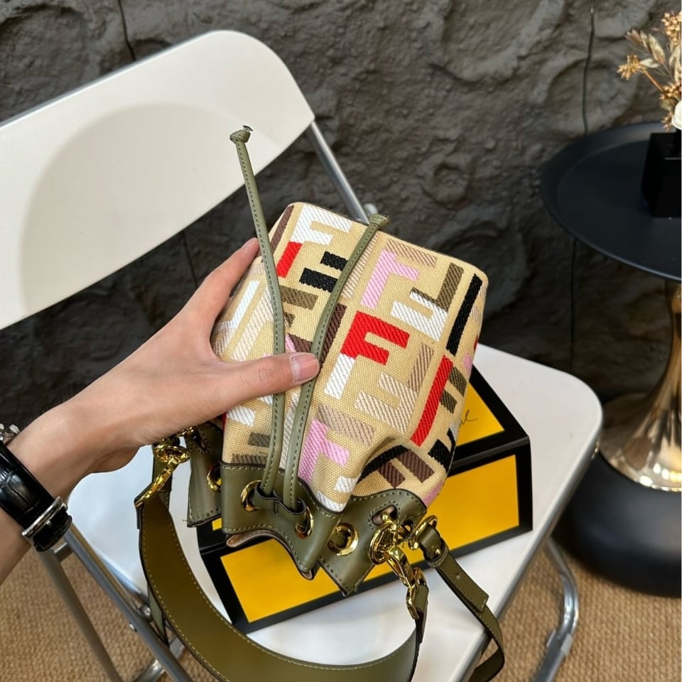 Fendi Mon Tresor Canvas Mini Bag With Ff Embroidery Multicolour 14Cm view 7