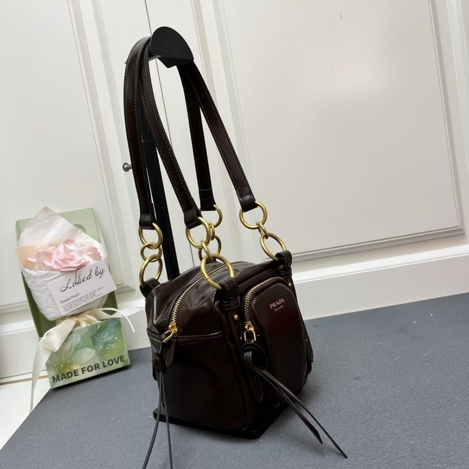 Prada Dangle Top Handle Mini Bag Brown 14Cm view 5