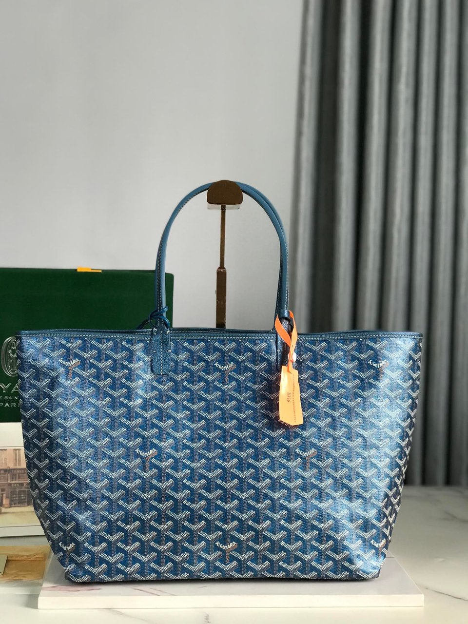 Goyard Saint Louis Pm 34 Cm Navy Blue Goyardine Canvas And Calfskin view 6