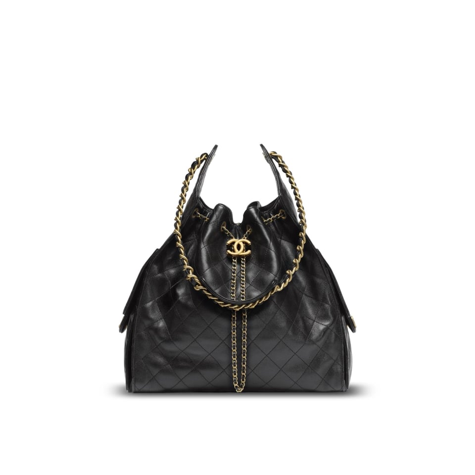 Chanel crossbody bag 25 Medium Handbag Grained Calfskin &amp; Gold-Tone Metal Black 40cm/15.7in