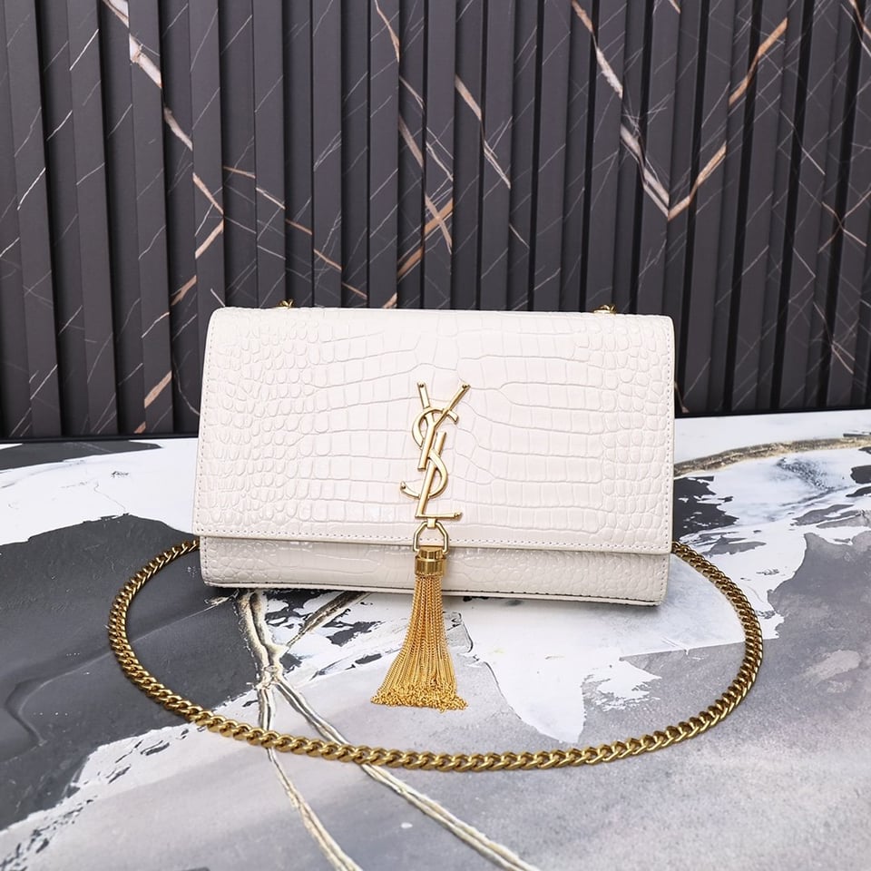 Saint Laurent Kate Medium Chain Bag With Tassel In Shiny White view 3