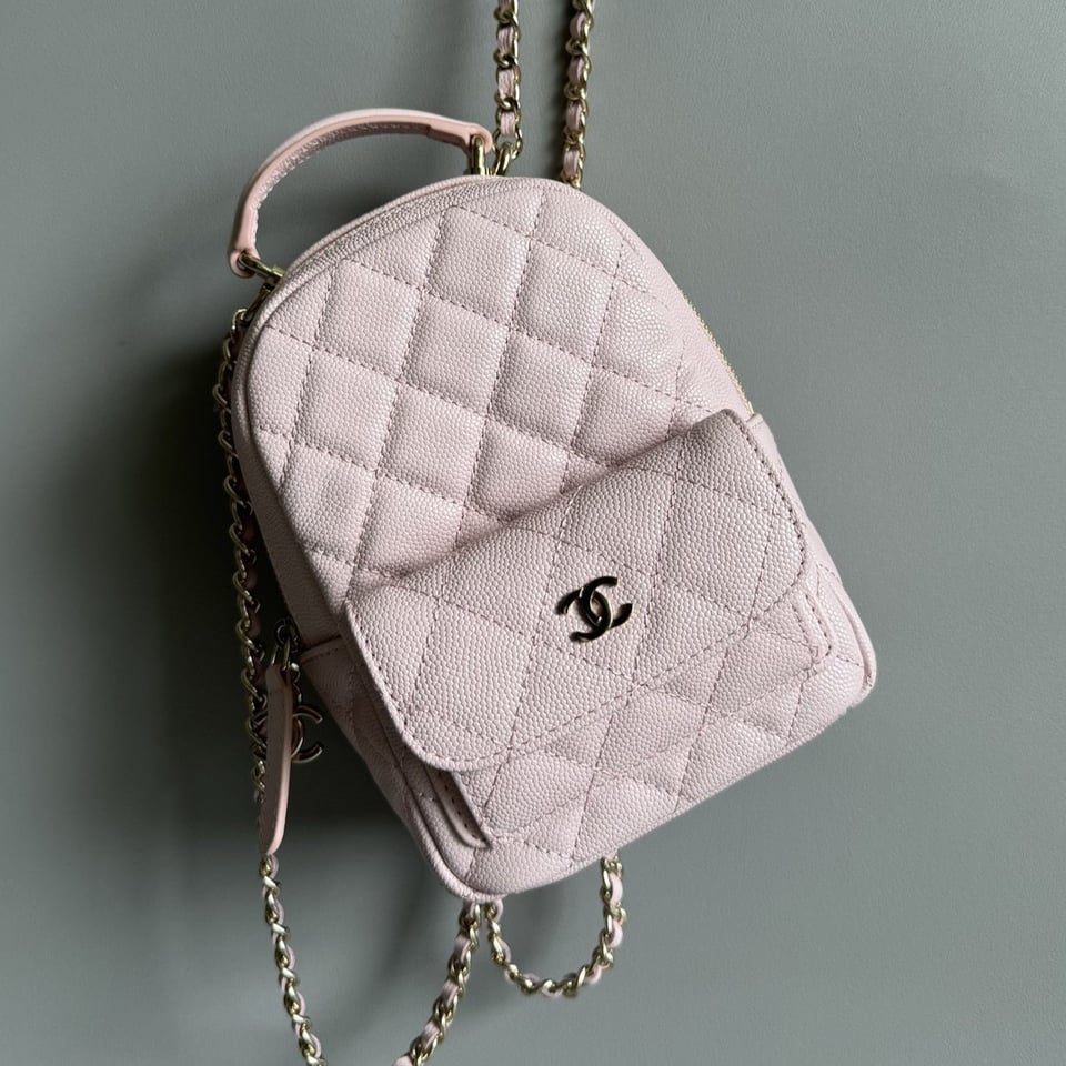 Chanel Mini 18 Backpack Pink Caviar Light Gold Hardware view 2