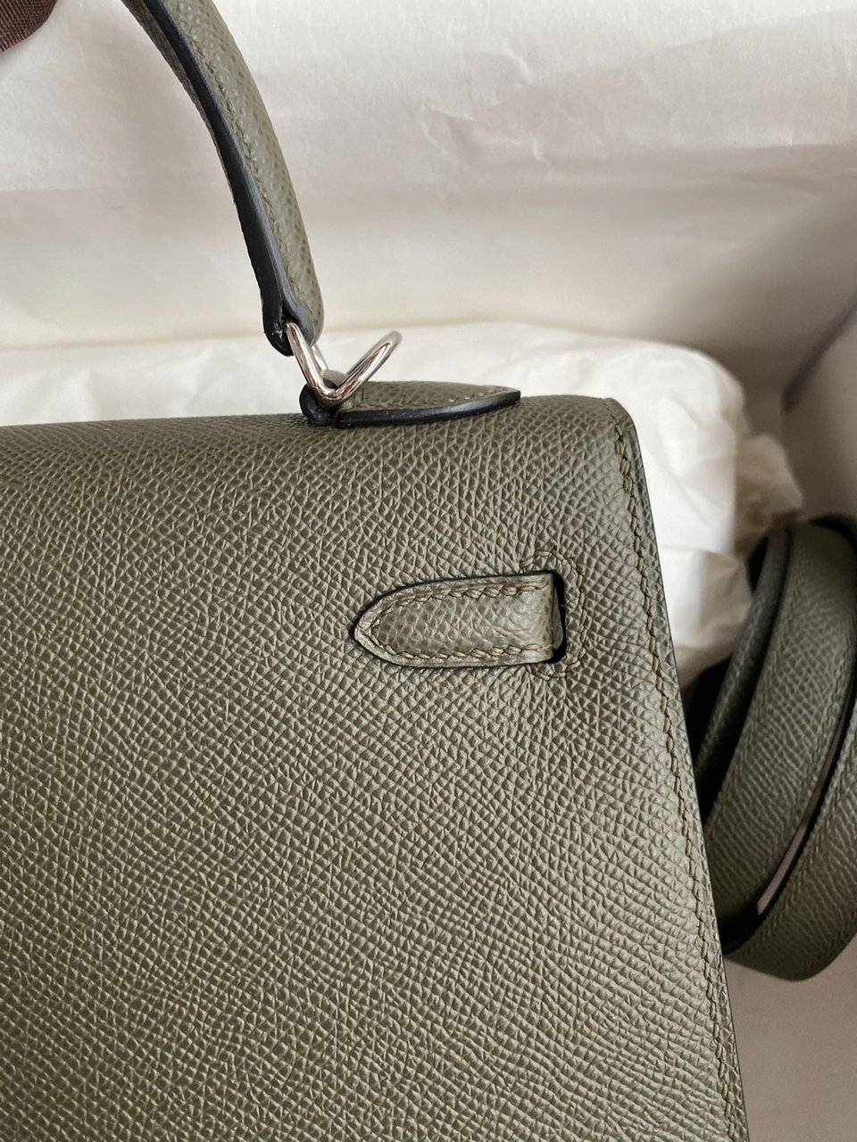 Hermes Kelly 25 Bag In Olive Green Epsom Leather For Women 25cm/10in view 5