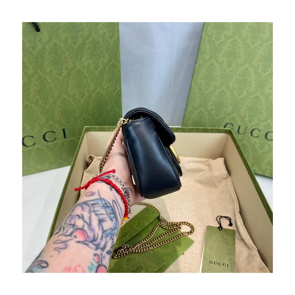 Gucci GG Marmont Matelasse Chevron Leather Super Mini Bag Black view 9