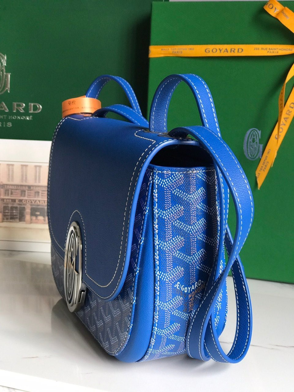 Goyard 233 Bag 25 Cm Sapphire Blue Calfskin And Goyardine Canvas 25cm view 9