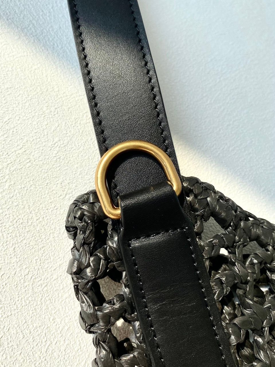 Saint Laurent Raffia And Leather Oxalis Shopping Bag Black 40cm/15.7in view 7