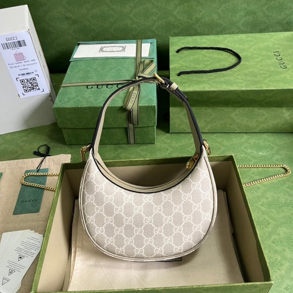 Gucci Half-Moon-Shaped Mini Bag with Interlocking G Oatmeal view 9