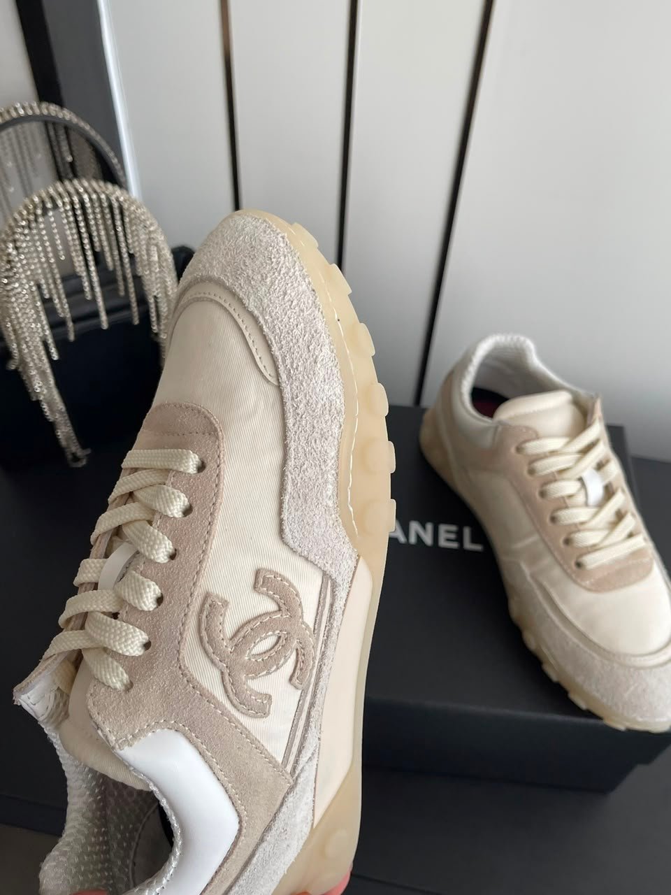 Chanel Sneakers Mixed Fibers, Suede &amp; Leather Ivory G47269 view 9