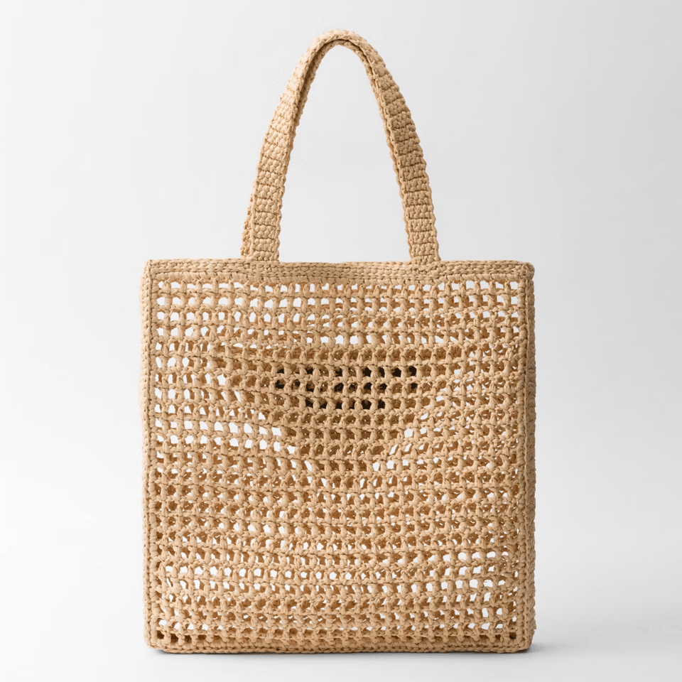 Prada Natural Crochet Logo Tote Bag Beach Bag 38 cm view 5
