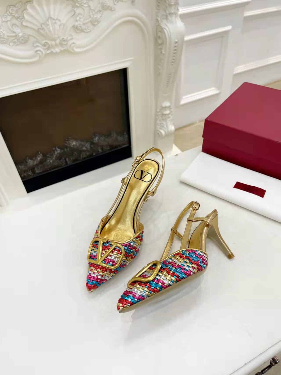 Valentino Garavani Vlogo Woven Leather Slingback Pumps Multicolor view 4