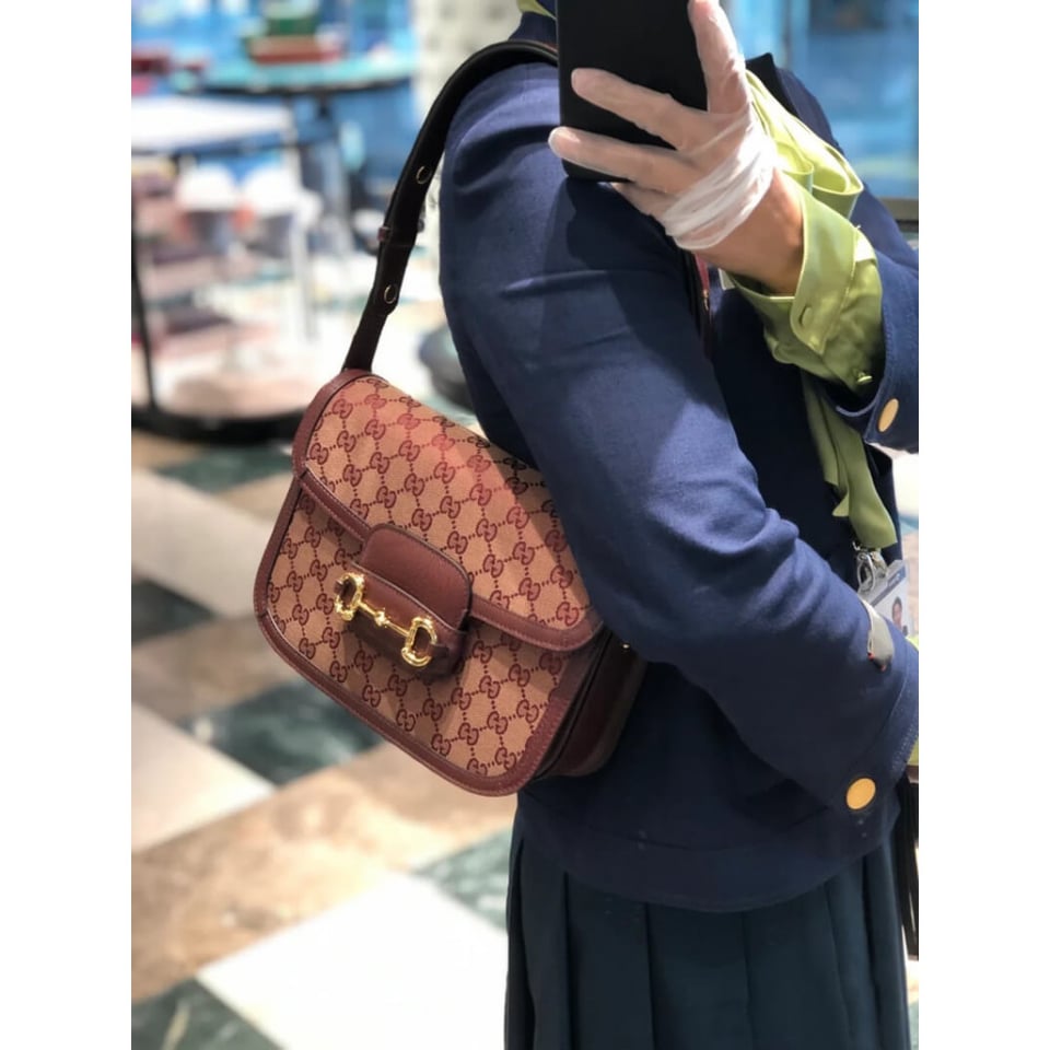 Gucci Horsebit 1955 Small Bag in Burgundy GG Canvas view 5