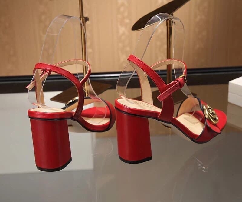 Gucci Leather Mid Heel Sandal Red view 9
