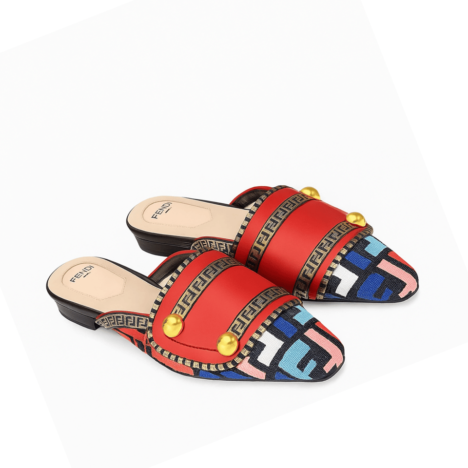 Fendi Flat Loafers Ff White Strap Red view 2