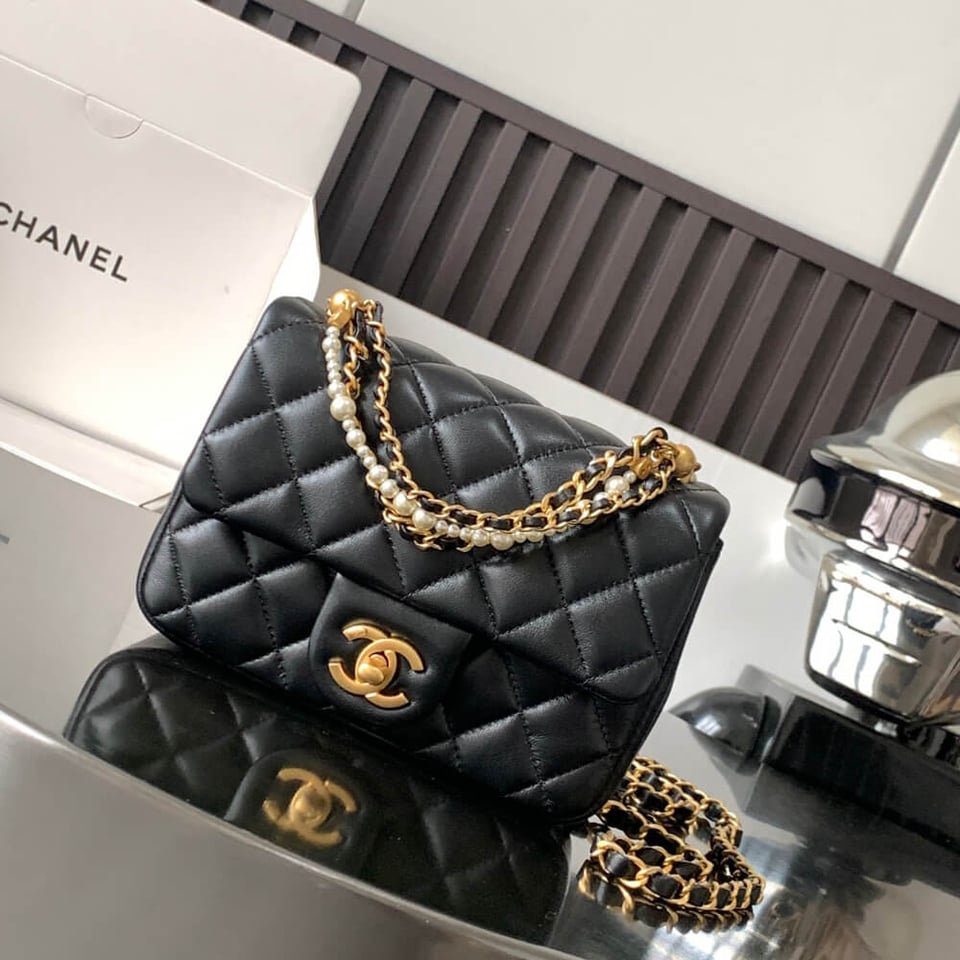 Chanel Mini Flap Bag with Pearl Top Handle Chain view 6