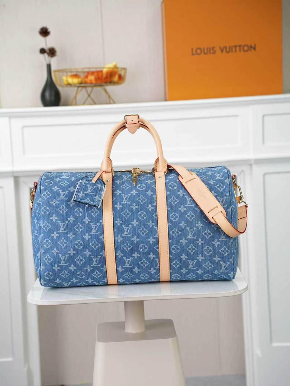 Louis Vuitton Keepall 45 Bag Blue Denim Fabric M27943 view 2