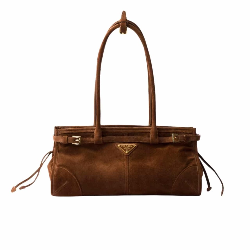 Prada Medium Suede Handbag Cocoa Brown 32Cm view 2