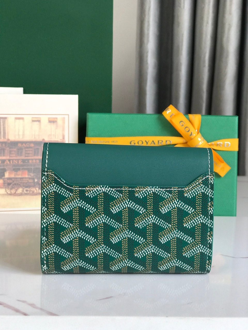 Goyard Saint-Gabriel Wallet 12 Cm Green Calfskin And Goyardine Canvas view 9