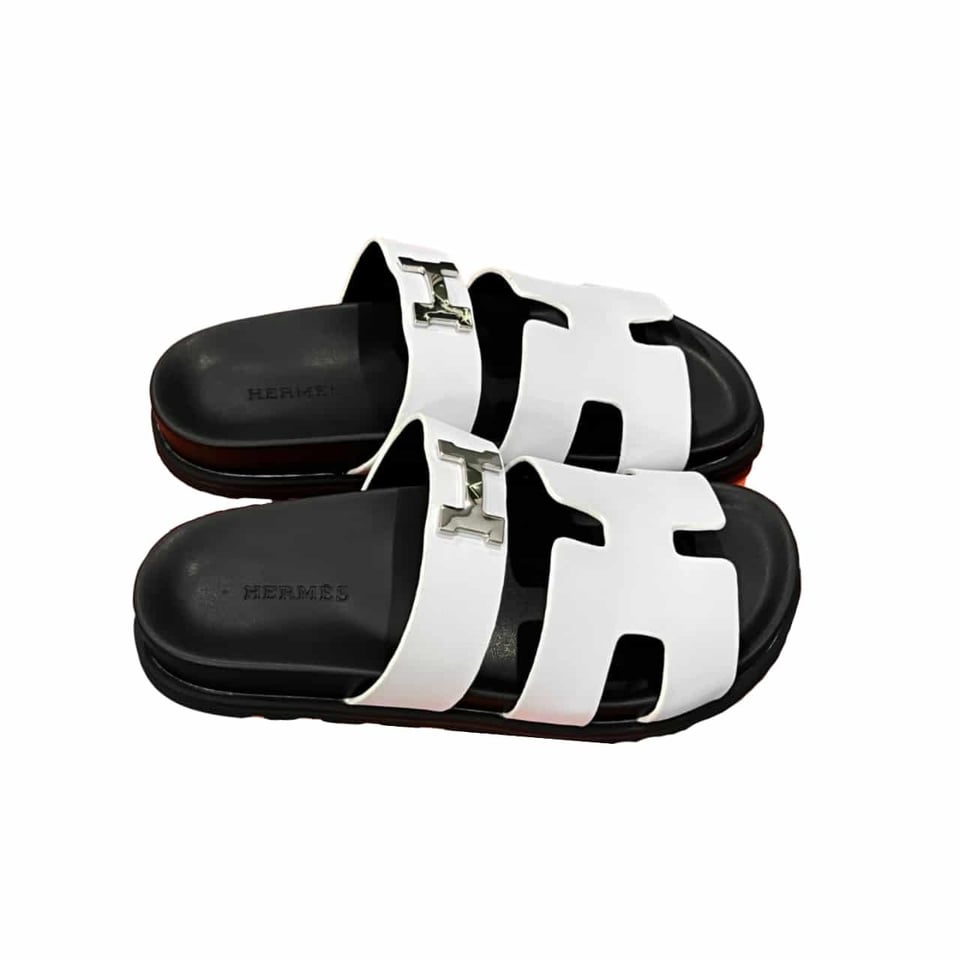 Hermes Chypre Sandal H Logo Silver Hardware White view 2