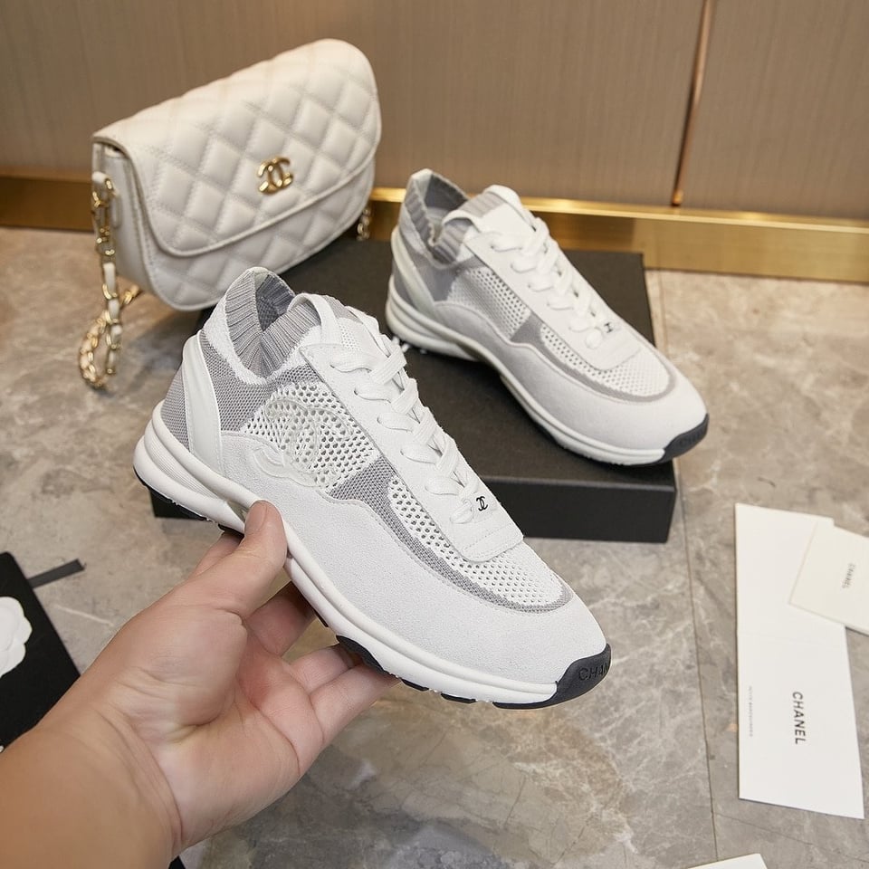 Chanel Cruise Sock Sneakers White Gray view 7