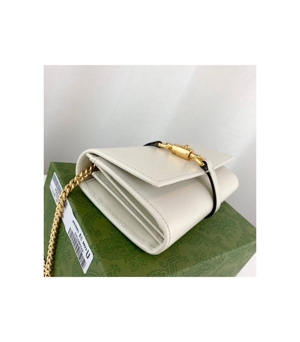 Gucci Jackie 1961 White Calfskin Chain Wallet 19cm view 7