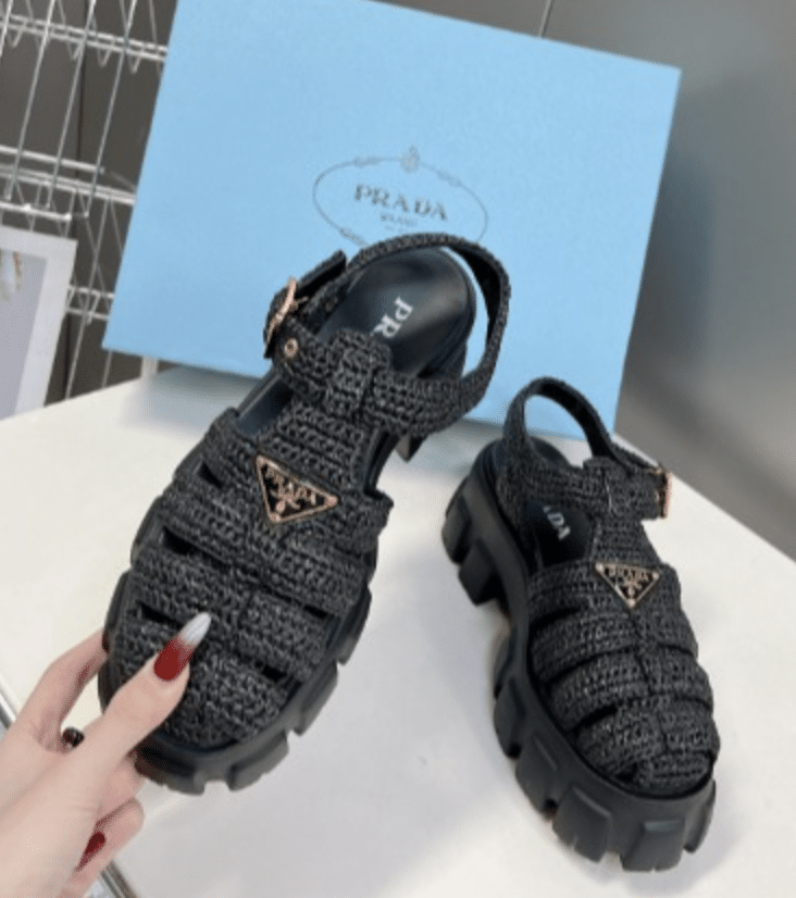 Prada Monolith Crochet Sandals Black view 5