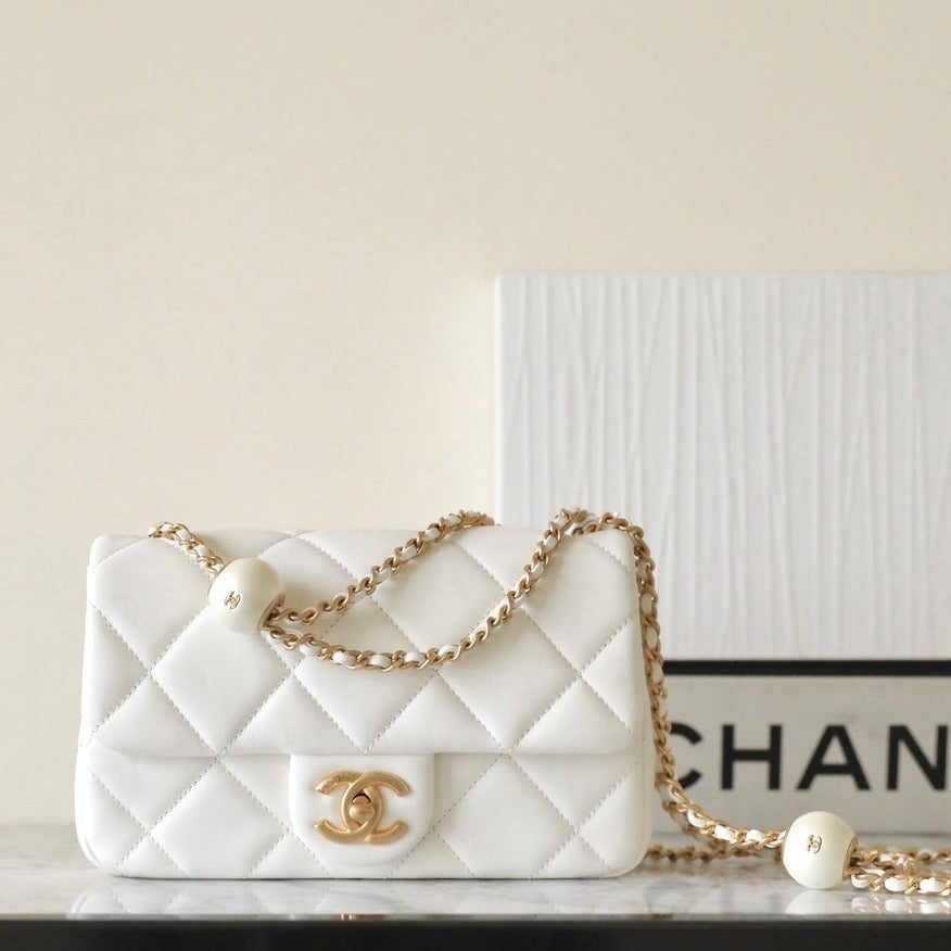 Chanel 24S Mini Flap Bag 20Cm White Lambskin Pearl Ball view 2