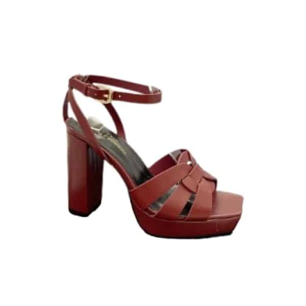 Saint Laurent Tribute Platform Sandals In Smooth Leather Burgundy view 2