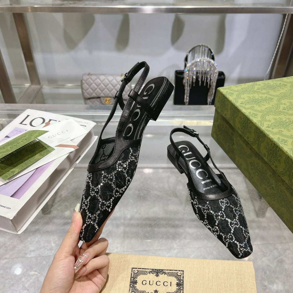 Gucci Gg Embellished Slingback Flats Black view 4