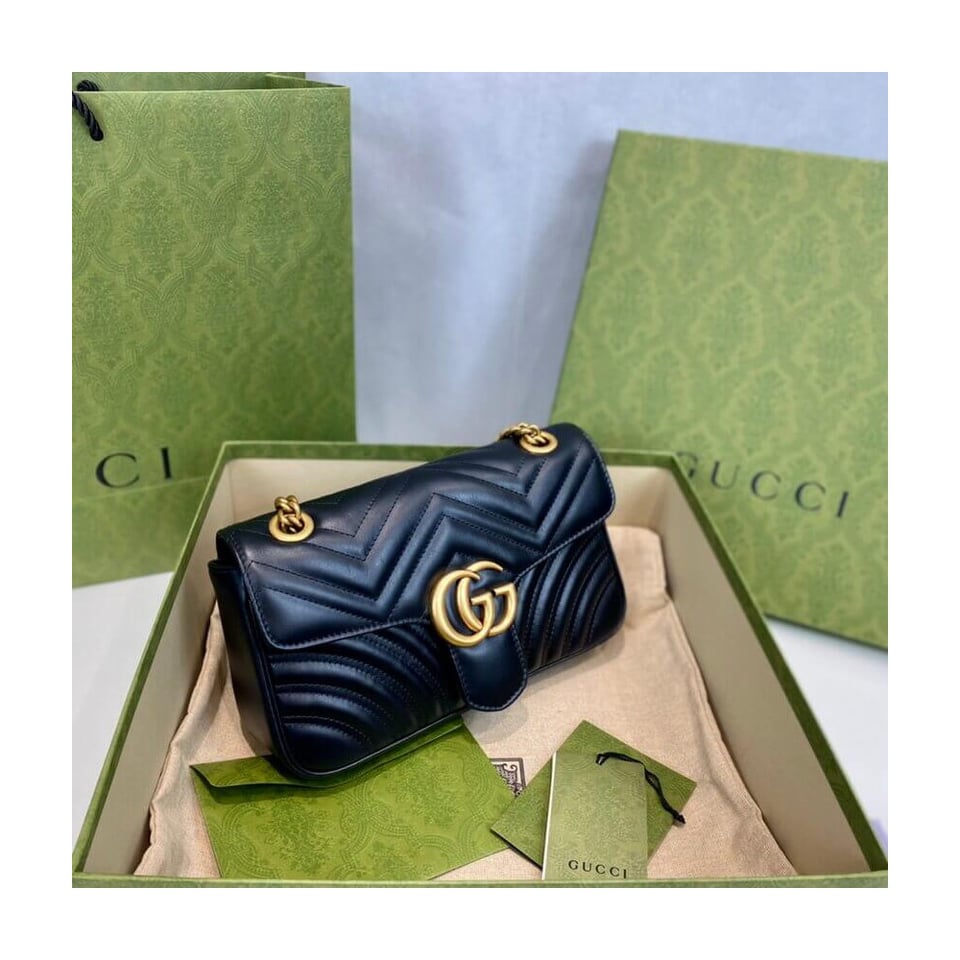 Gucci GG Marmont Matelasse Chevron Leather Small Shoulder Bag Black view 11
