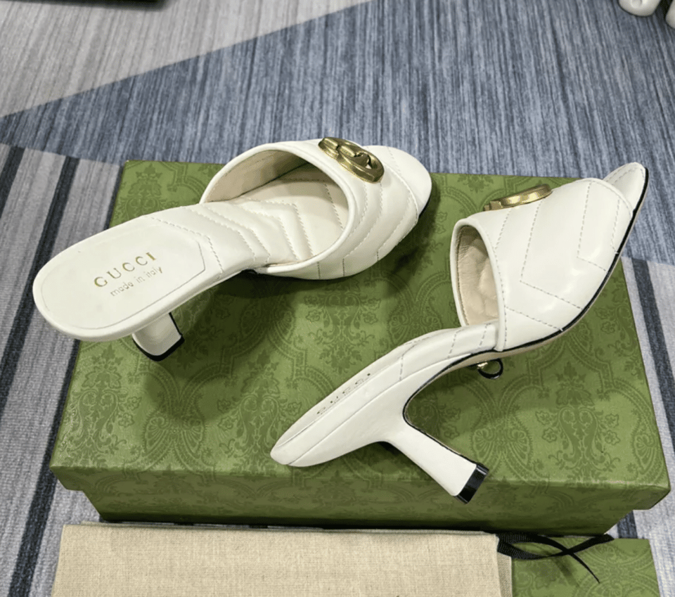 Gucci Marmont Double G Leather Mules White 674839 Bko00 1000 view 3