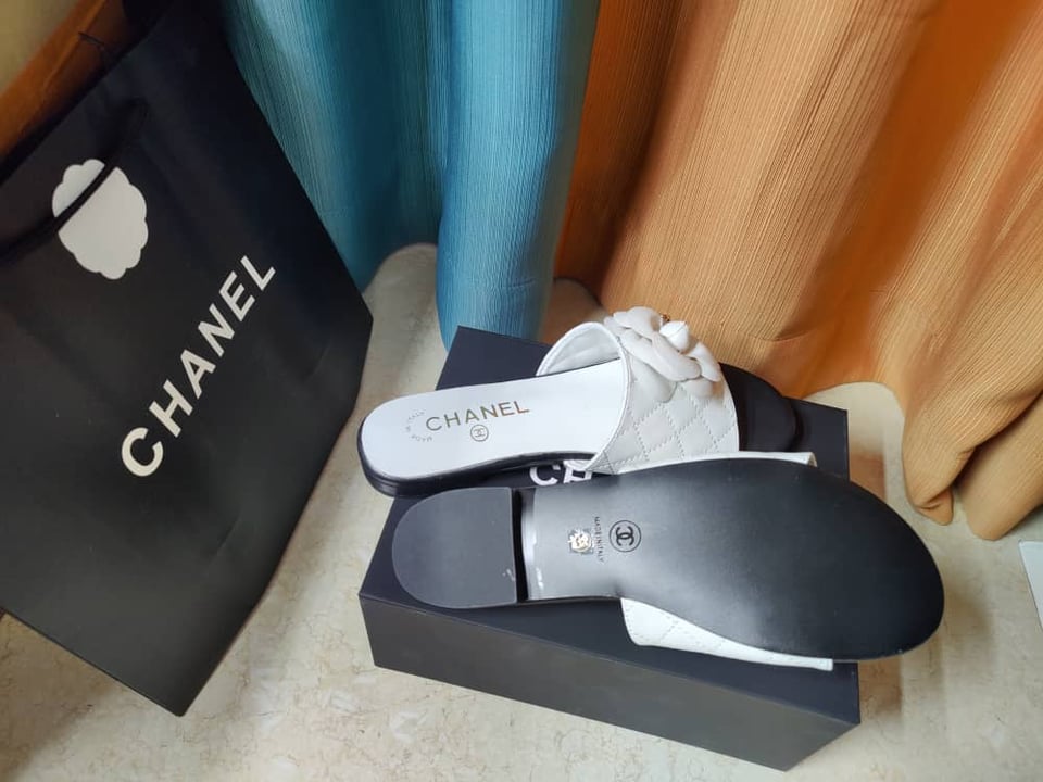 Chanel Camellia Leather Slides White view 5