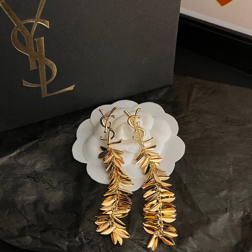 Saint Laurent Ysl Leaf Tassel Gold Earrings view 5