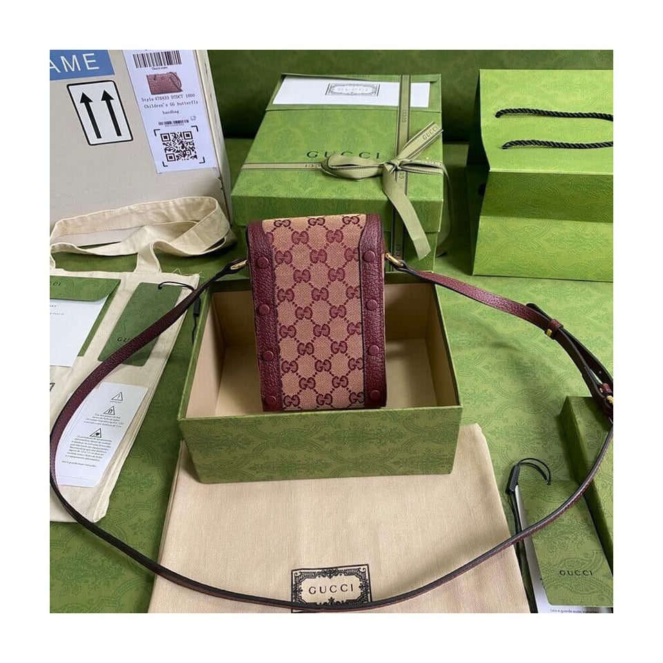 Gucci Horsebit 1955 Mini Bag in Burgundy GG Canvas view 5