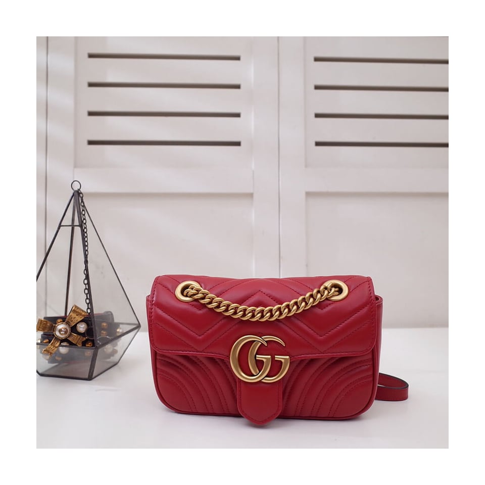 Gucci GG Marmont Matelasse Chevron Leather Mini Bag Red view 4