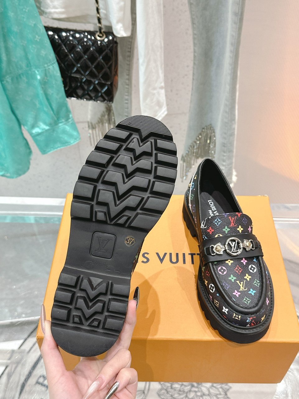 Louis Vuitton LV Monogram Multicolor Black Loafers – Women’s Shoes view 11