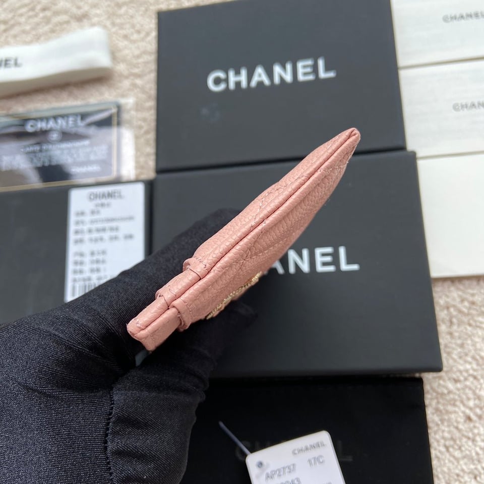 Chanel Card Holder 11Cm Pink Caviar Light Gold Hardware view 3