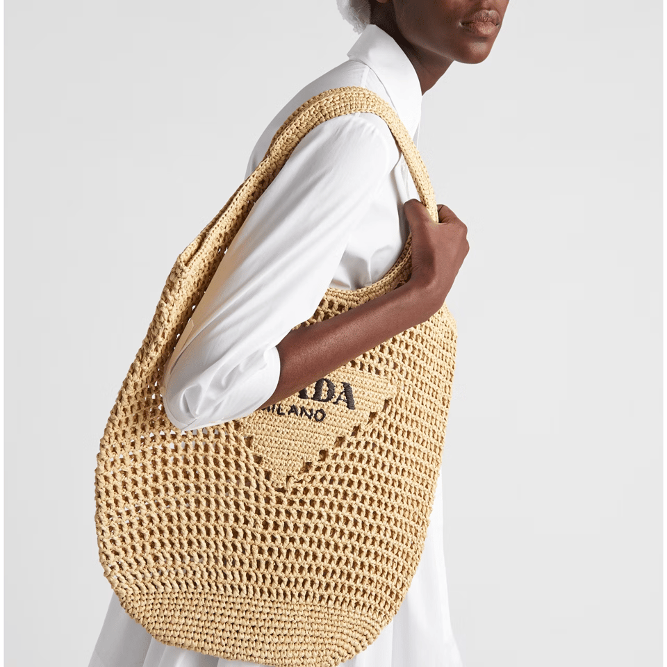 Prada Raffia Tote Bag Beige Straw Beach Bag 51 cm view 3