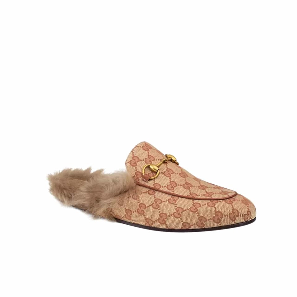 Gucci Princetown Lamb Fur Slippers Rust Natural view 2