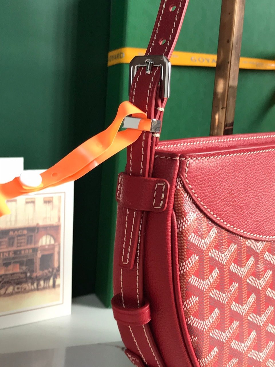Goyard Hirondelle Bag 25 Cm Classic Red Lambskin And Goyardine Canvas view 5