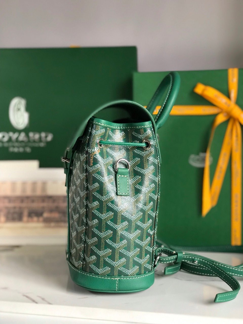 Goyard Alpin Mini Backpack 21 Cm Green Lambskin And Goyardine Canvas view 11