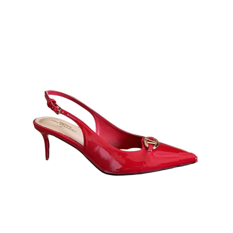 Valentino Vlogo Shiny Leather Leather Heels In Red view 2