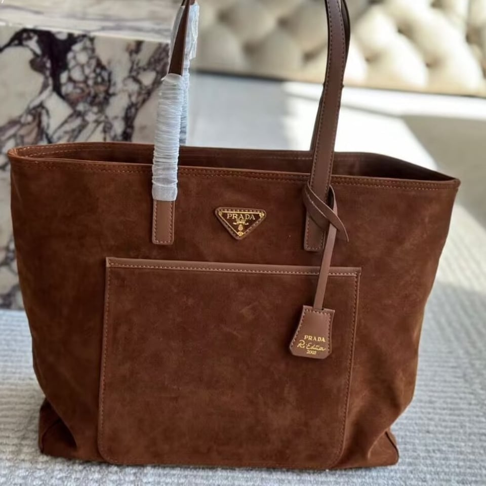 Prada Suede Double Tote Bag Cocoa Brown 35Cm view 3