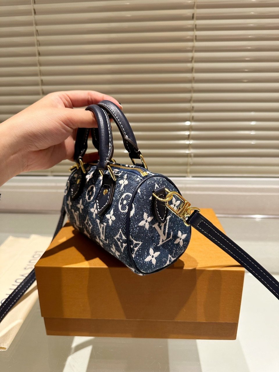 Louis Vuitton Nano Speedy Denim Blue Bag 17Cm M81168 view 5
