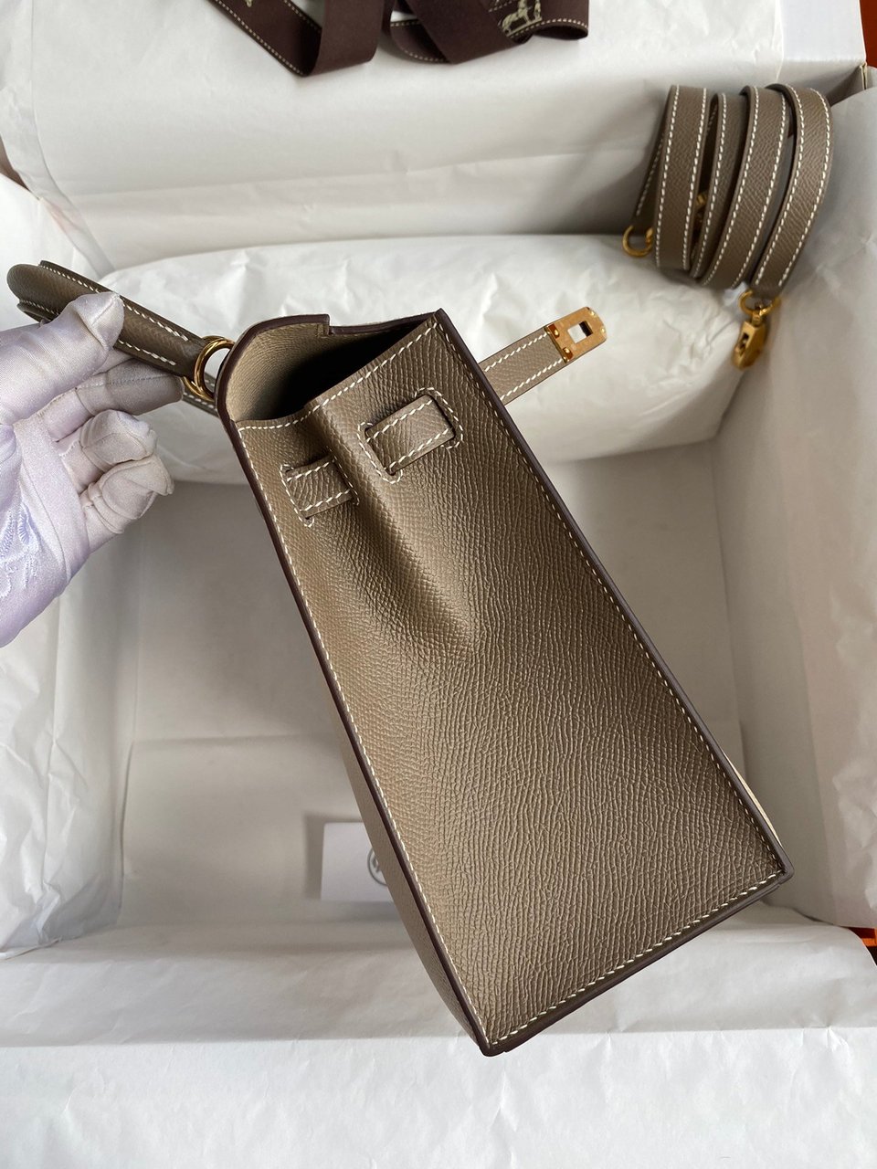 Hermes Kelly 25 Bag In Light Beige Epsom Leather For Women 25cm/10in view 9